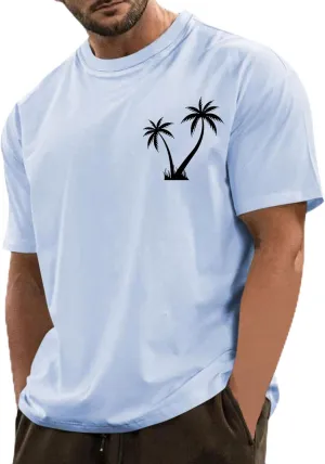 Men's T Shirts Graphic T-Shirts Summer Beach Casual Short Sleeve Palm Tree Print Crewneck Tee Shirts, S-5XL