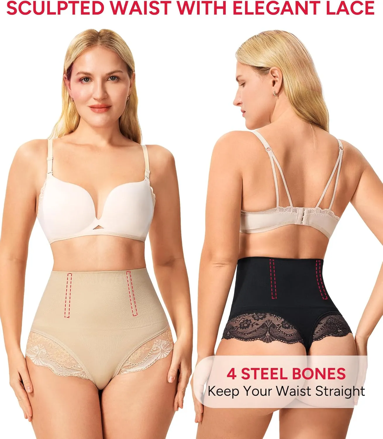 Nebility 2 Pack Tummy Control shapewear for Women Thong Underwear Panties Seamless Briefs Comfortable Stomach Butt Shaper