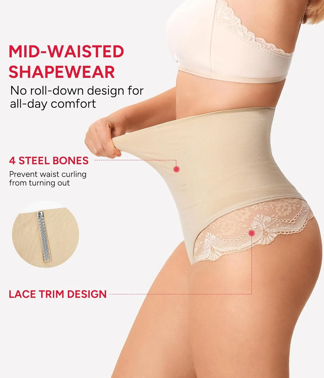 Nebility 2 Pack Tummy Control shapewear for Women Thong Underwear Panties Seamless Briefs Comfortable Stomach Butt Shaper