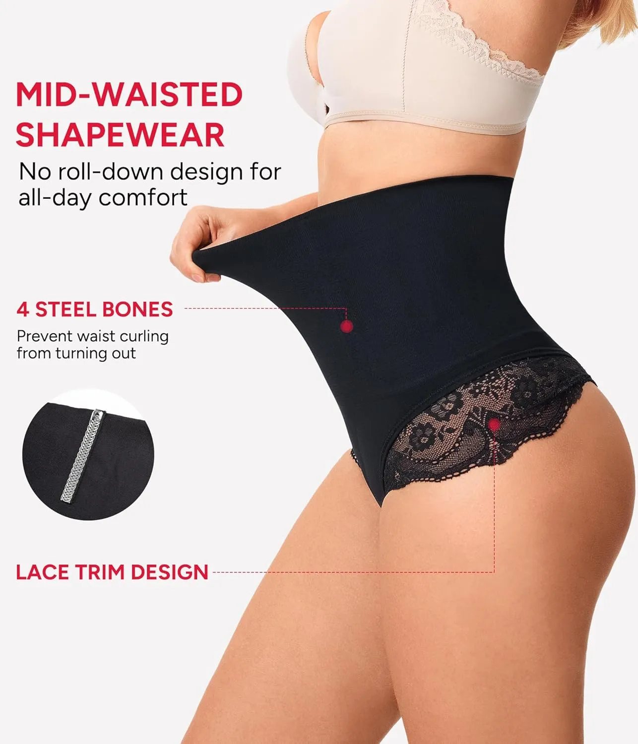 Nebility 2 Pack Tummy Control shapewear for Women Thong Underwear Panties Seamless Briefs Comfortable Stomach Butt Shaper
