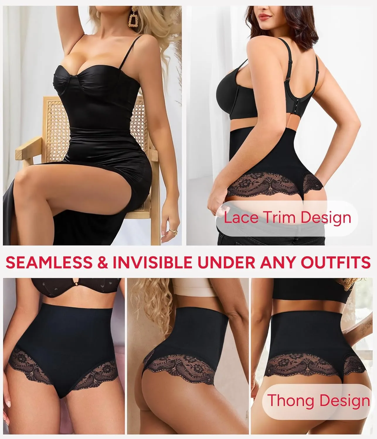 Nebility 2 Pack Tummy Control shapewear for Women Thong Underwear Panties Seamless Briefs Comfortable Stomach Butt Shaper