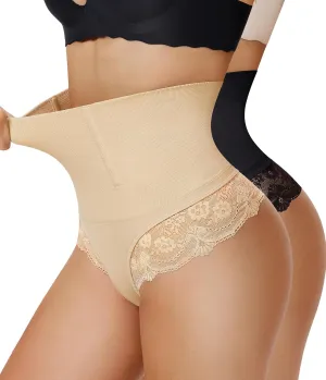Nebility 2 Pack Tummy Control shapewear for Women Thong Underwear Panties Seamless Briefs Comfortable Stomach Butt Shaper