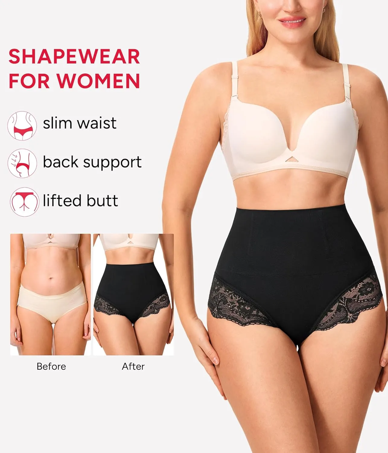 Nebility 2 Pack Tummy Control shapewear for Women Thong Underwear Panties Seamless Briefs Comfortable Stomach Butt Shaper