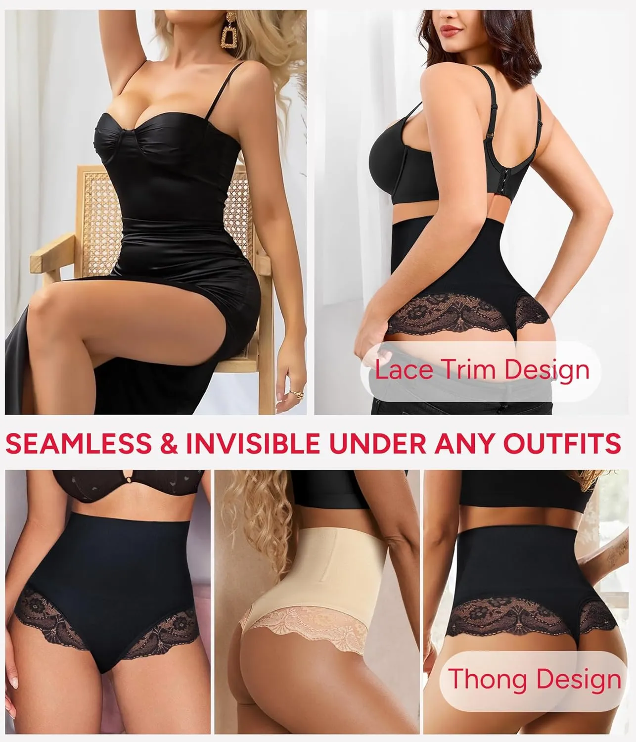 Nebility 2 Pack Tummy Control shapewear for Women Thong Underwear Panties Seamless Briefs Comfortable Stomach Butt Shaper