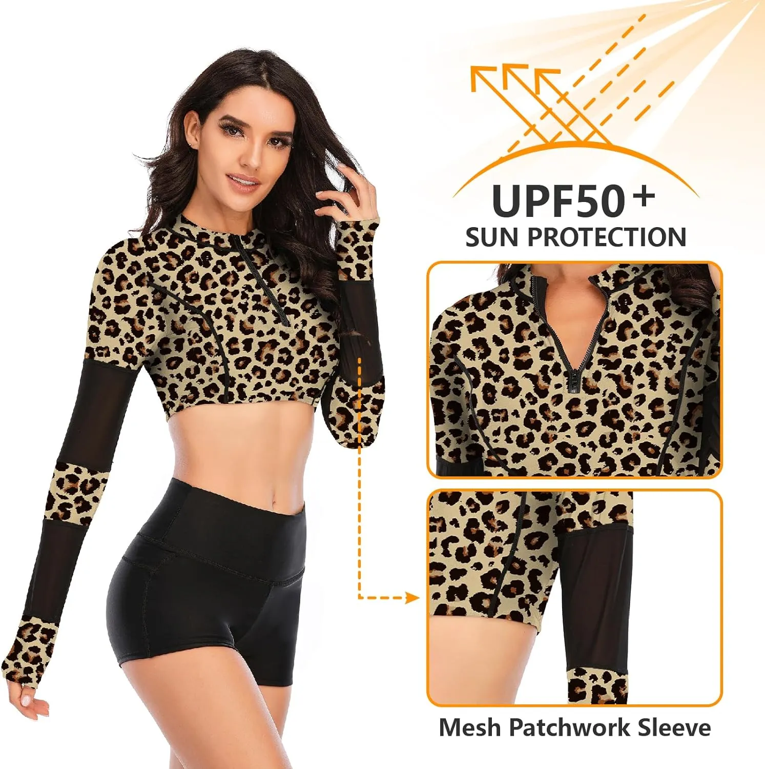 NESY Womems Swimsuits Long Sleeve Two Piece Rash Guard UV Protection Crop Top Bathing Suits
