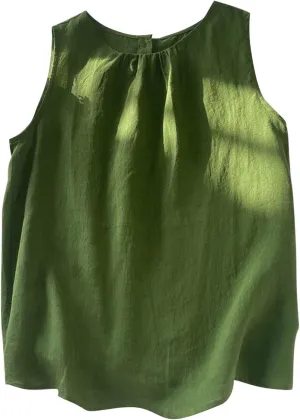 Oplxuo Women's Cotton Linen Tank Tops Summer Casual Sleeveless Round Neck Blouse Loose Fit Tees Shirts