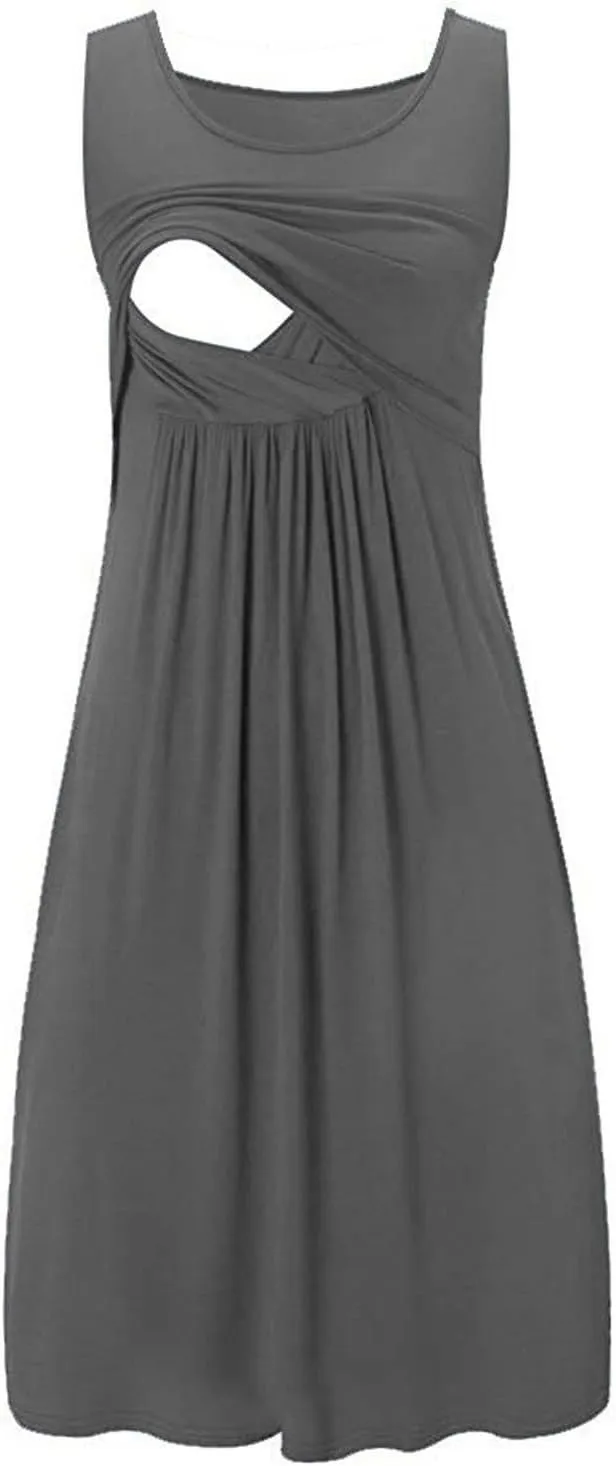 Oplxuo Women's Maternity Nursing Dress Breastfeeding Tank Dresses Casual Summer Sleeveless Pregnancy Nightgown Sleepwear