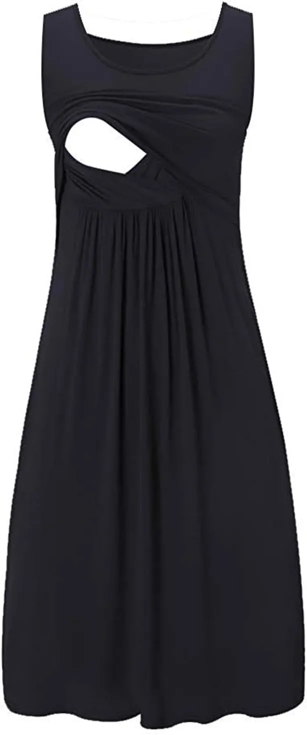 Oplxuo Women's Maternity Nursing Dress Breastfeeding Tank Dresses Casual Summer Sleeveless Pregnancy Nightgown Sleepwear