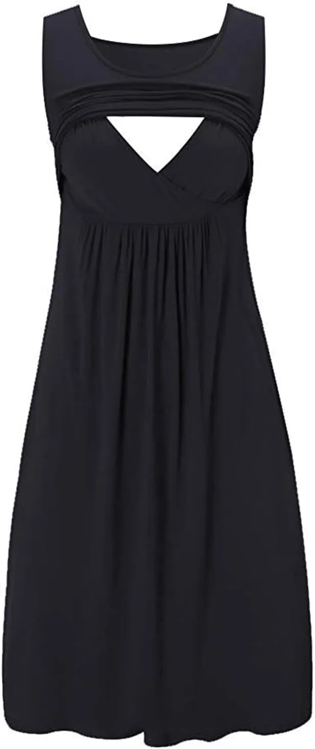 Oplxuo Women's Maternity Nursing Dress Breastfeeding Tank Dresses Casual Summer Sleeveless Pregnancy Nightgown Sleepwear