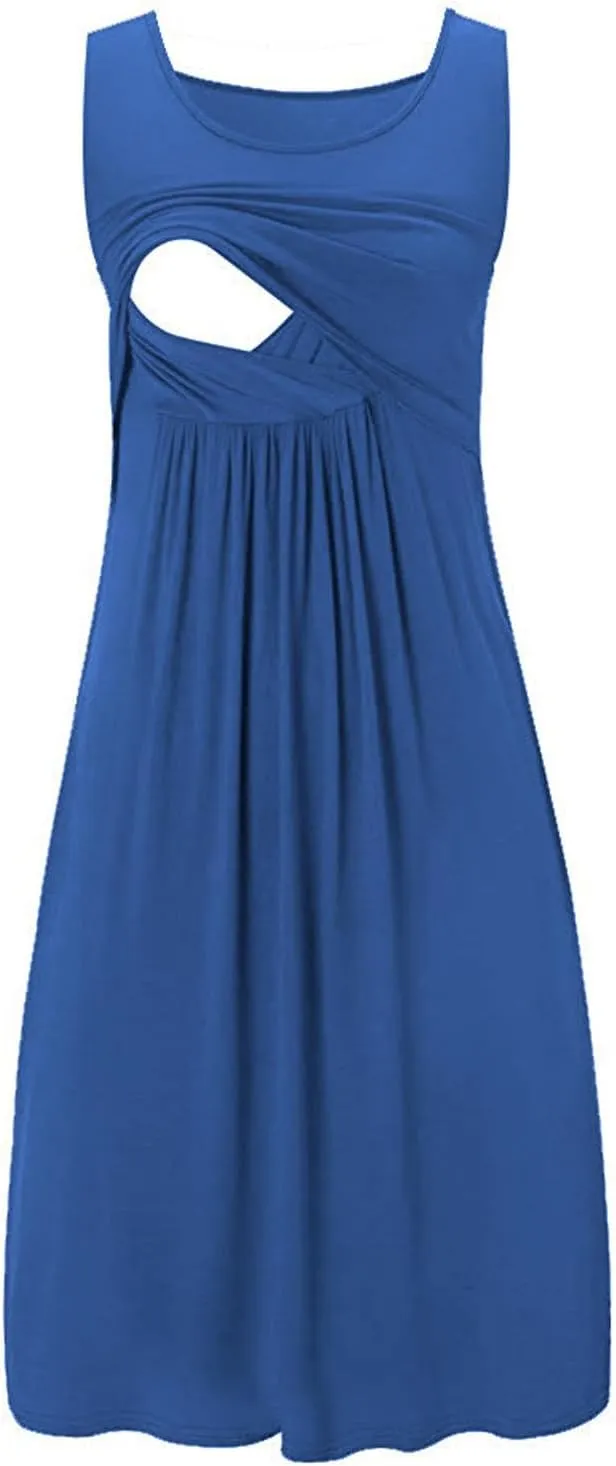 Oplxuo Women's Maternity Nursing Dress Breastfeeding Tank Dresses Casual Summer Sleeveless Pregnancy Nightgown Sleepwear