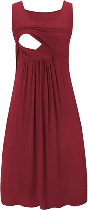 Oplxuo Women's Maternity Nursing Dress Breastfeeding Tank Dresses Casual Summer Sleeveless Pregnancy Nightgown Sleepwear