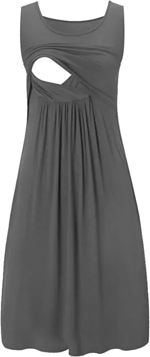 Oplxuo Women's Maternity Nursing Dress Breastfeeding Tank Dresses Casual Summer Sleeveless Pregnancy Nightgown Sleepwear
