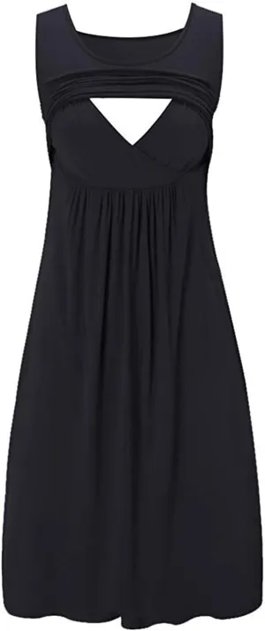 Oplxuo Women's Maternity Nursing Dress Breastfeeding Tank Dresses Casual Summer Sleeveless Pregnancy Nightgown Sleepwear