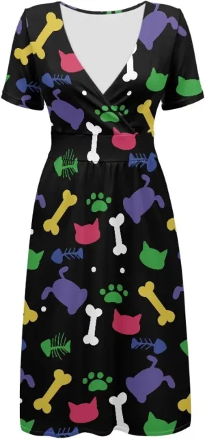 PinUp Angel Womens Summer Wrap V Neck Dresses with Pockets Beach Casual Tshirt Short Sleeve Tunic Flowy Sundresses