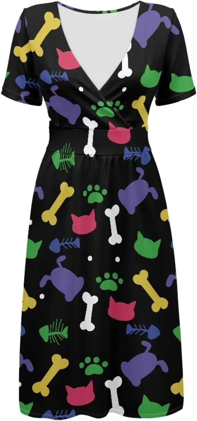 PinUp Angel Womens Summer Wrap V Neck Dresses with Pockets Beach Casual Tshirt Short Sleeve Tunic Flowy Sundresses