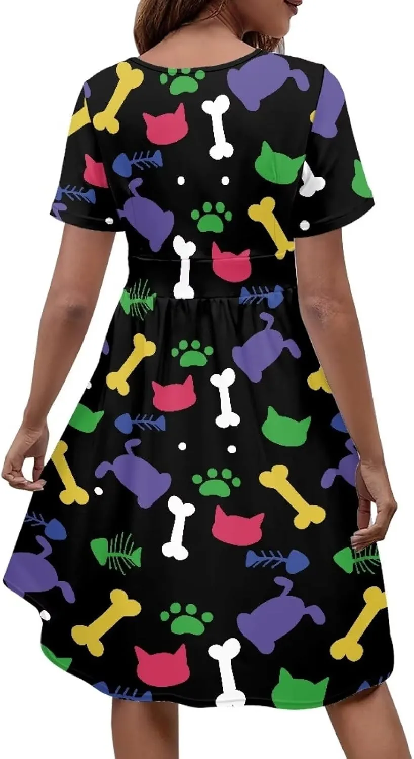 PinUp Angel Womens Summer Wrap V Neck Dresses with Pockets Beach Casual Tshirt Short Sleeve Tunic Flowy Sundresses