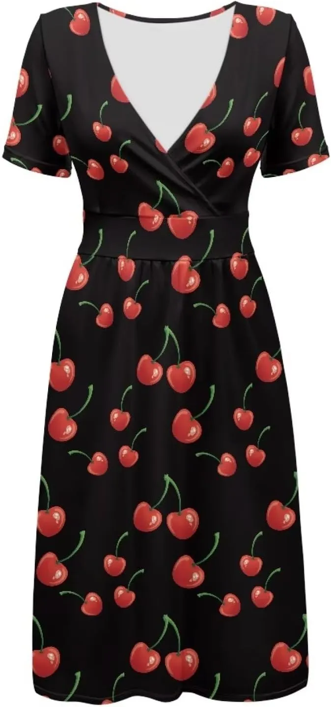 PinUp Angel Womens Summer Wrap V Neck Dresses with Pockets Beach Casual Tshirt Short Sleeve Tunic Flowy Sundresses