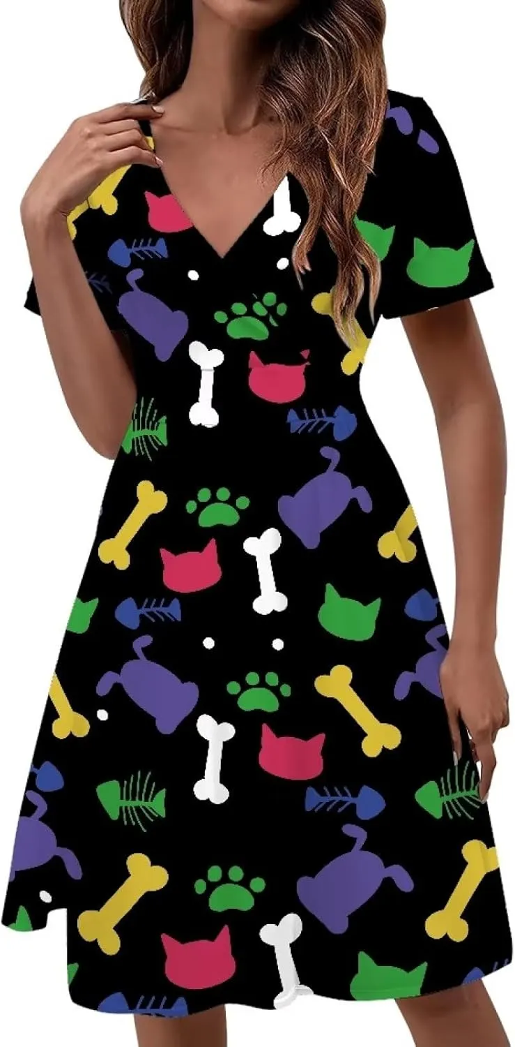 PinUp Angel Womens Summer Wrap V Neck Dresses with Pockets Beach Casual Tshirt Short Sleeve Tunic Flowy Sundresses