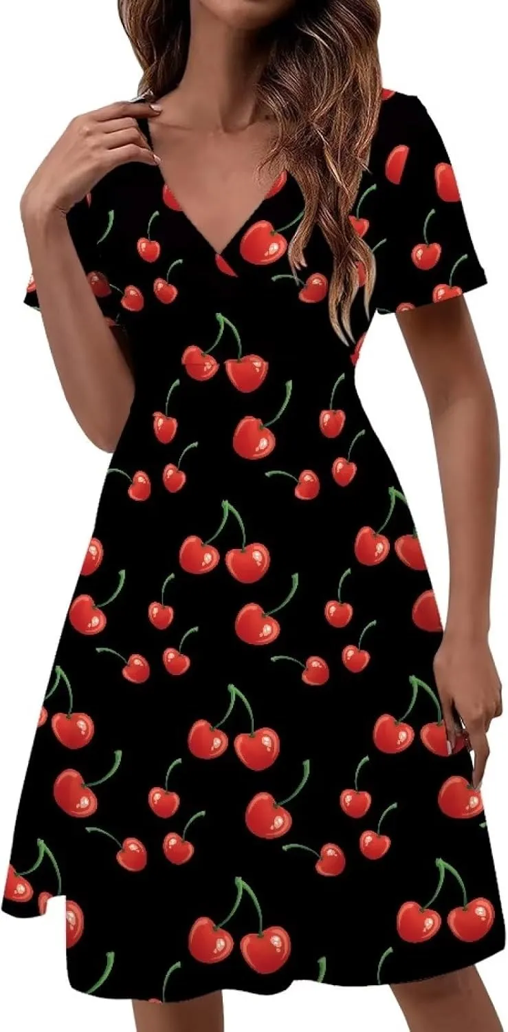 PinUp Angel Womens Summer Wrap V Neck Dresses with Pockets Beach Casual Tshirt Short Sleeve Tunic Flowy Sundresses