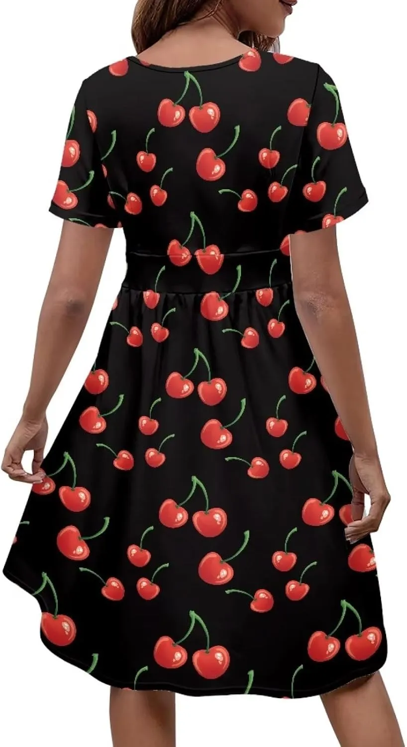 PinUp Angel Womens Summer Wrap V Neck Dresses with Pockets Beach Casual Tshirt Short Sleeve Tunic Flowy Sundresses