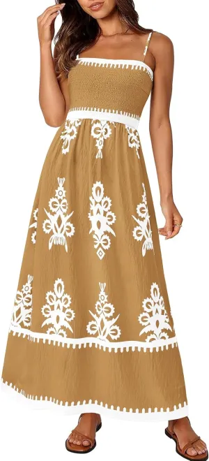 PRETTYGARDEN Summer Dress for Women 2025 Floral Sundress Spaghetti Strap Flowy Beach Vacation Boho Maxi Dresses