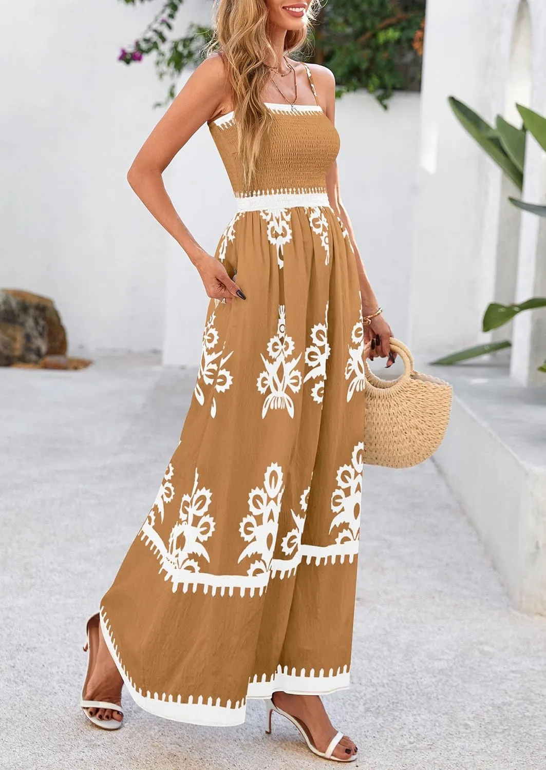 PRETTYGARDEN Summer Dress for Women 2025 Floral Sundress Spaghetti Strap Flowy Beach Vacation Boho Maxi Dresses