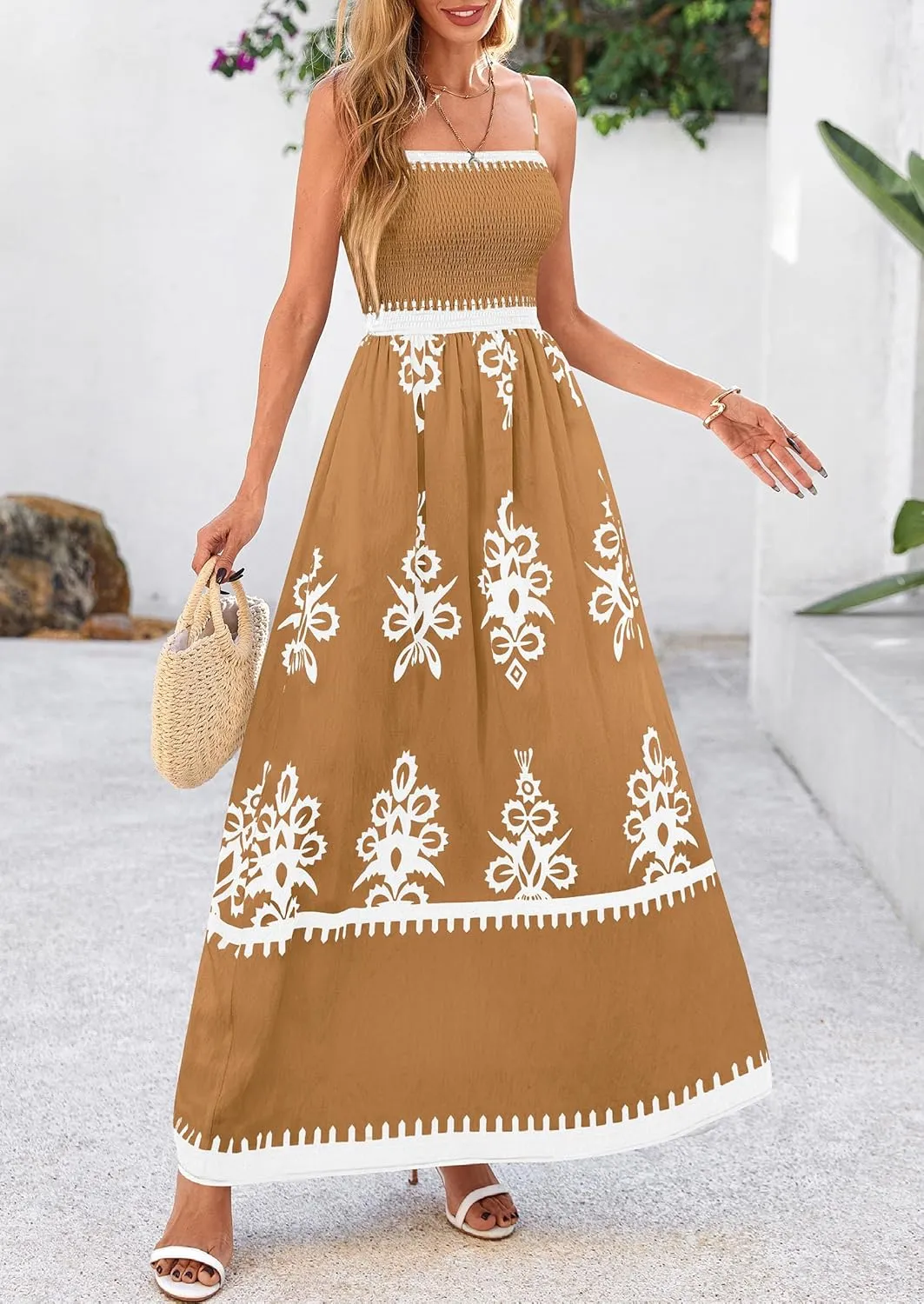 PRETTYGARDEN Summer Dress for Women 2025 Floral Sundress Spaghetti Strap Flowy Beach Vacation Boho Maxi Dresses