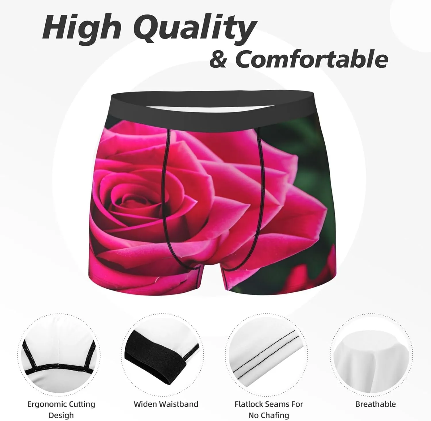 Rose Flower Print Men'S Underwear Comfortable Soft Breathable Everyday Boxer Briefs