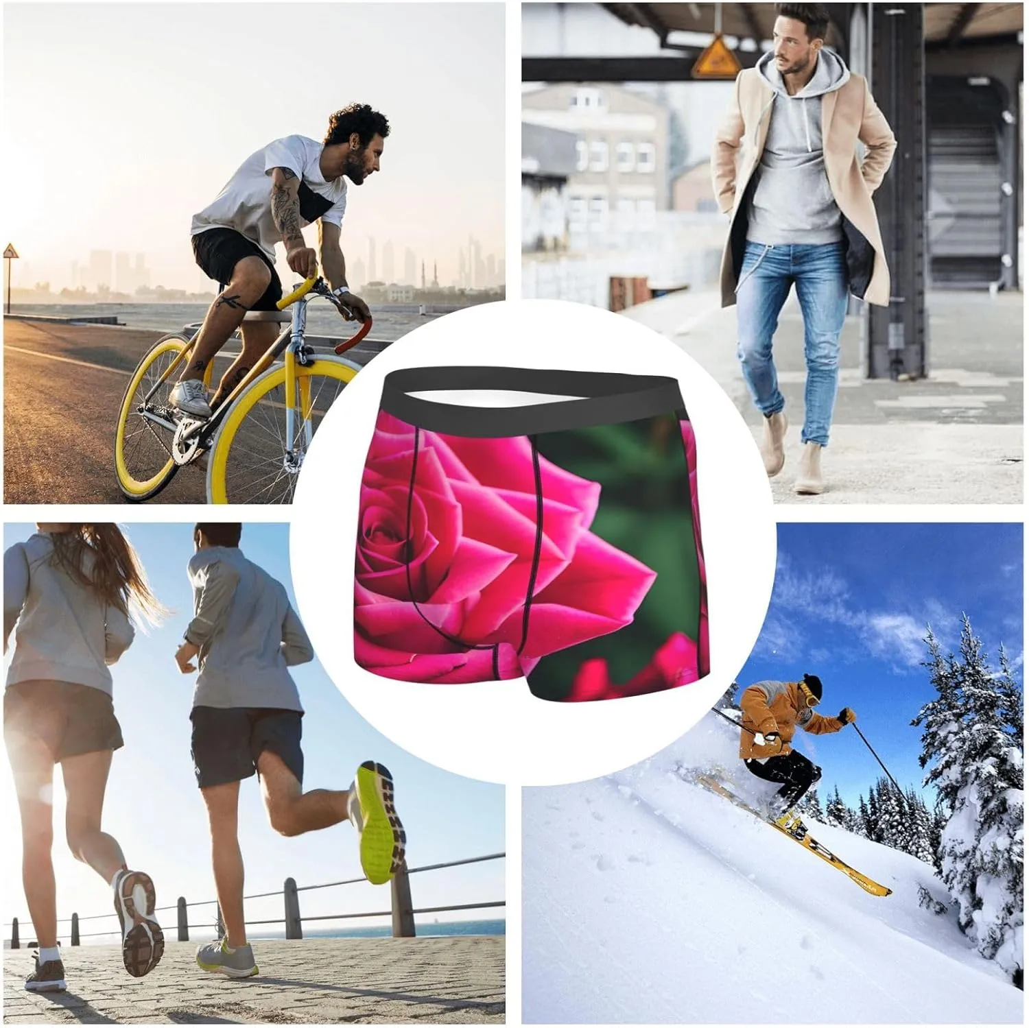 Rose Flower Print Men'S Underwear Comfortable Soft Breathable Everyday Boxer Briefs