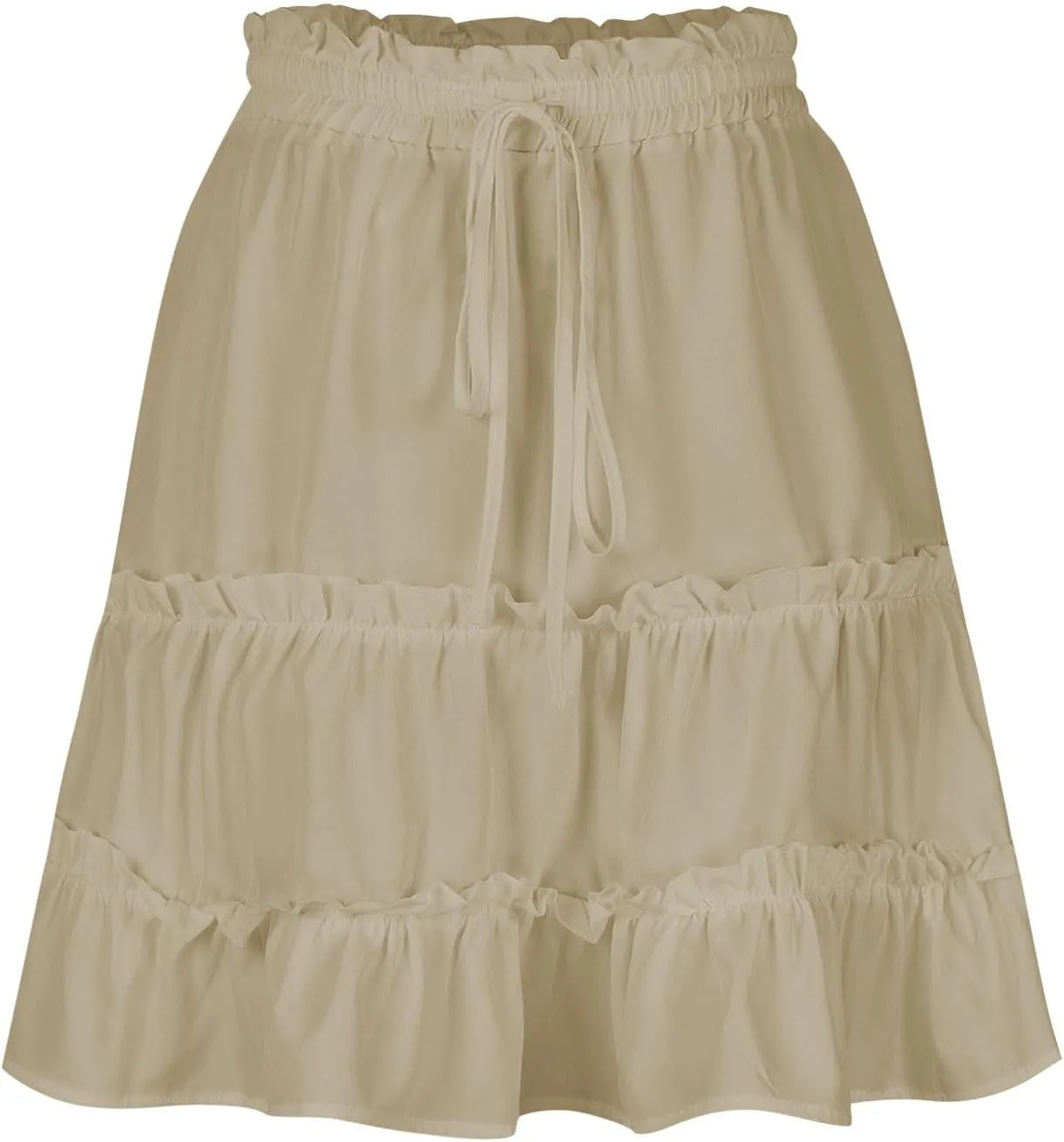 Ruffle Skirts Women Mini Summer Skirts Drawstring Elastic Waist Skirts Flowy Pleated Skirts Short Vacation Skirts