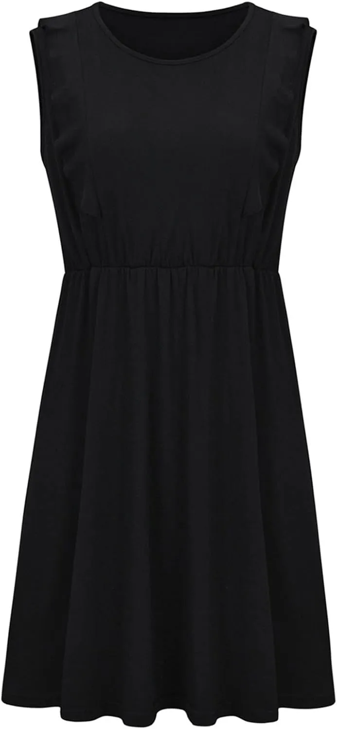 Ruffle Trim Maternity Nursing Dress Side Hidden Hole Breastfeeding Tank Dresses Women Sleeveless Summer Sundress