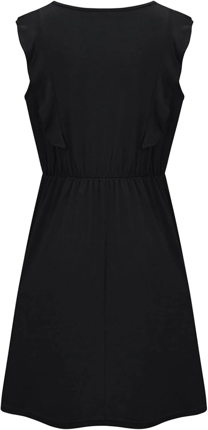 Ruffle Trim Maternity Nursing Dress Side Hidden Hole Breastfeeding Tank Dresses Women Sleeveless Summer Sundress