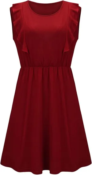 Ruffle Trim Maternity Nursing Dress Side Hidden Hole Breastfeeding Tank Dresses Women Sleeveless Summer Sundress