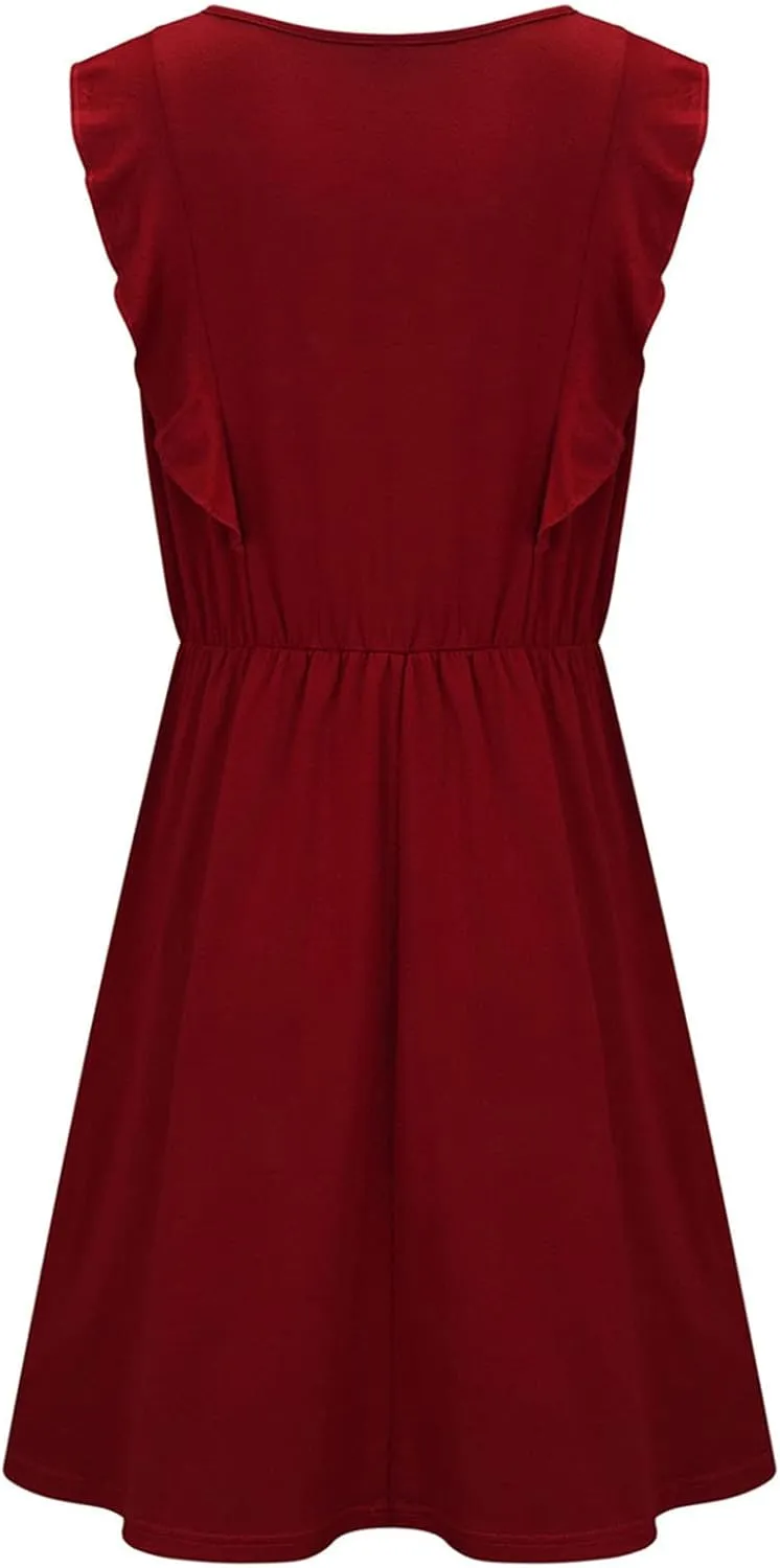 Ruffle Trim Maternity Nursing Dress Side Hidden Hole Breastfeeding Tank Dresses Women Sleeveless Summer Sundress