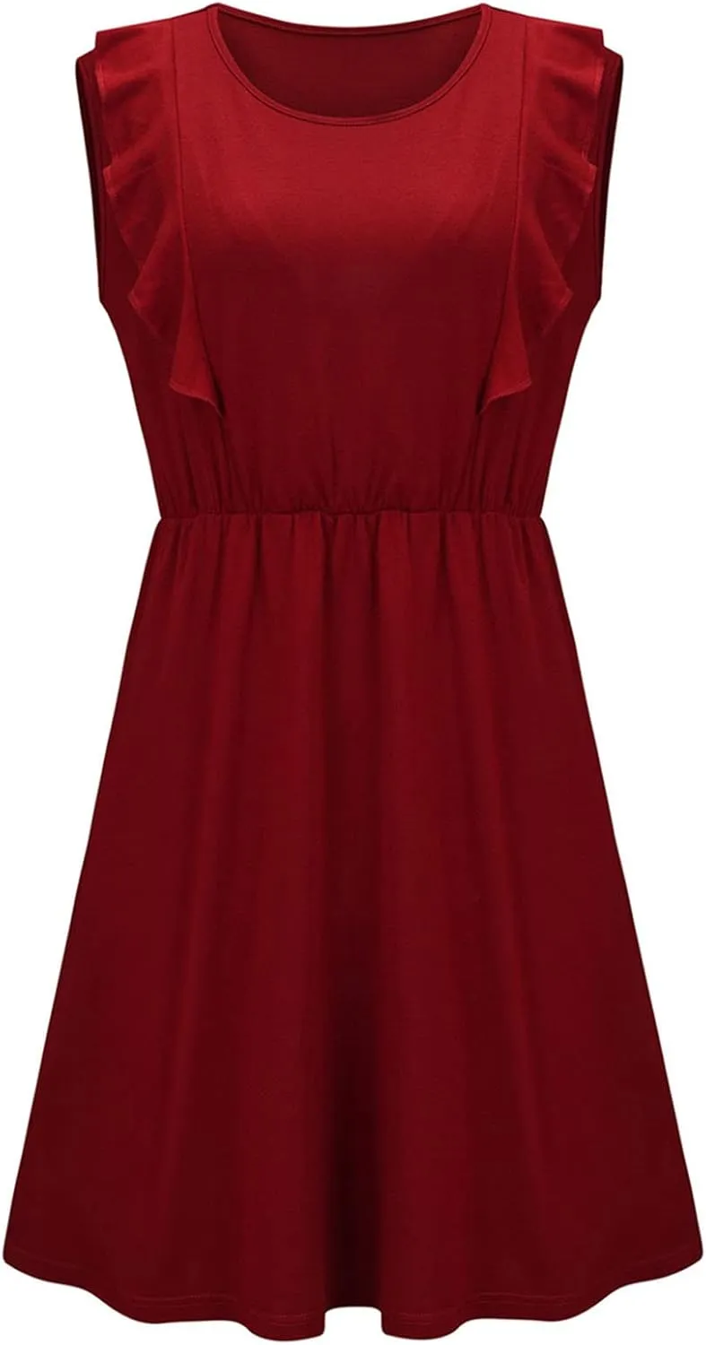 Ruffle Trim Maternity Nursing Dress Side Hidden Hole Breastfeeding Tank Dresses Women Sleeveless Summer Sundress