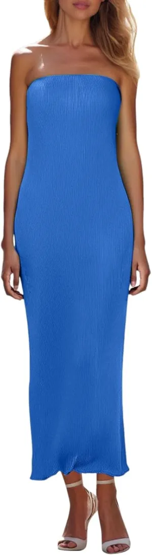 Sexy Women Strapless Tube Long Dresses Off The Shoulder Cut Out Skinny Slit Maxi Dress Party Club Beach Summer