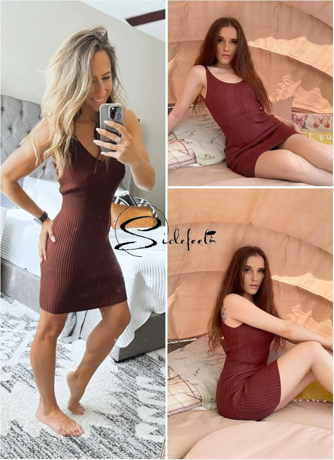 Sidefeel Womens 2025 Summer V Neck Ribbed Knit Sleeveless Tank Dresses Sexy Bodycon Club Night Out Dresses