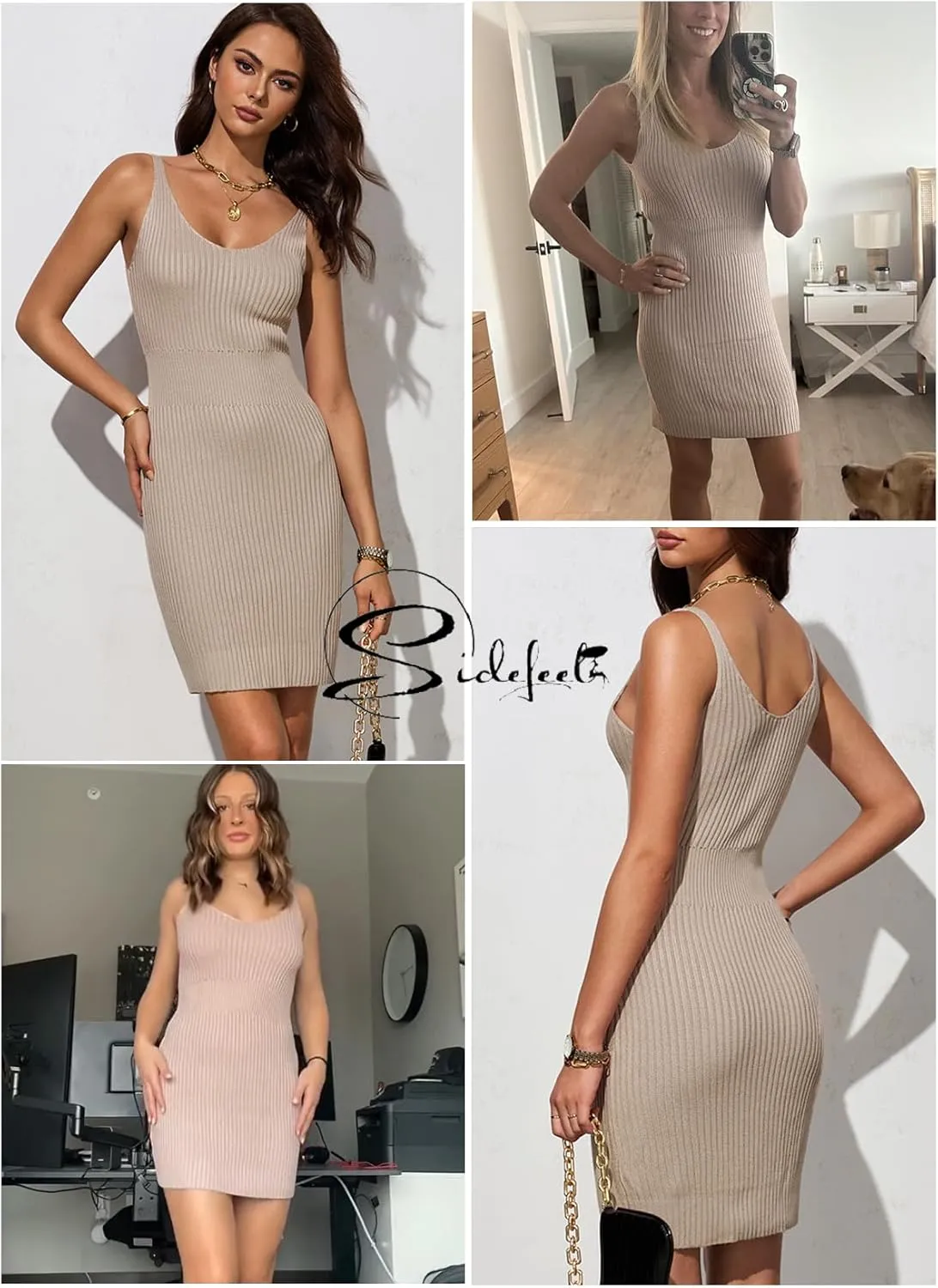 Sidefeel Womens 2025 Summer V Neck Ribbed Knit Sleeveless Tank Dresses Sexy Bodycon Club Night Out Dresses