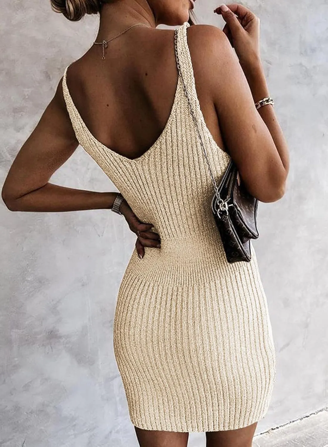 Sidefeel Womens 2025 Summer V Neck Ribbed Knit Sleeveless Tank Dresses Sexy Bodycon Club Night Out Dresses