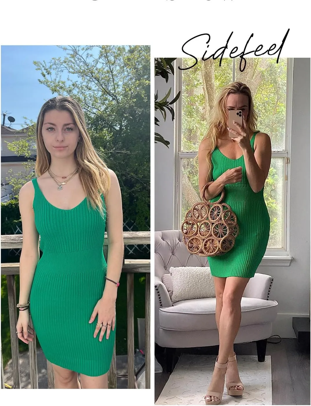 Sidefeel Womens 2025 Summer V Neck Ribbed Knit Sleeveless Tank Dresses Sexy Bodycon Club Night Out Dresses
