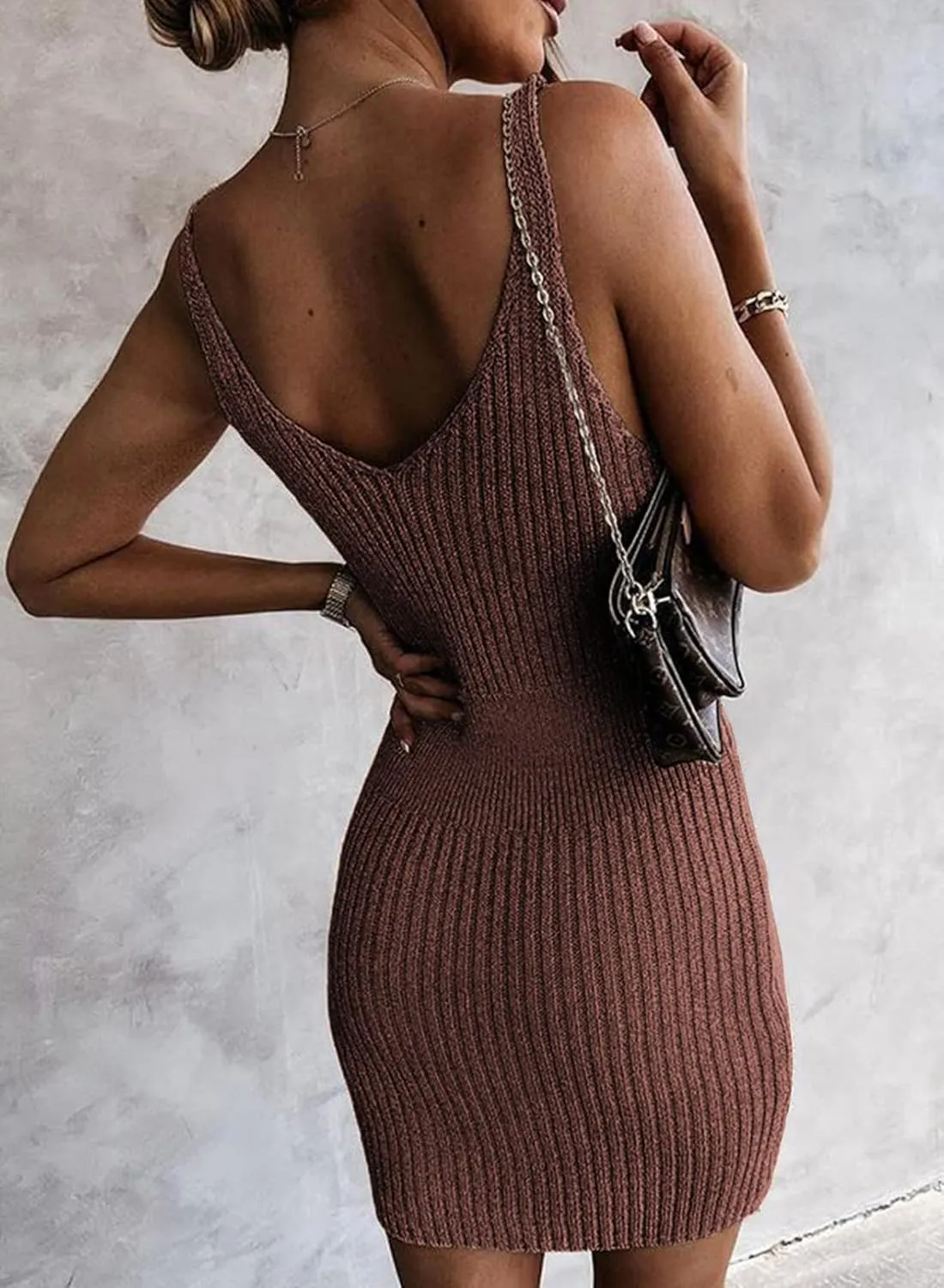 Sidefeel Womens 2025 Summer V Neck Ribbed Knit Sleeveless Tank Dresses Sexy Bodycon Club Night Out Dresses