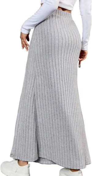SKAYS Button Front Skirts for Women Long, Ribbed Skirt with Slit, Slit Buttoned Knit Hip Hugging Skirt