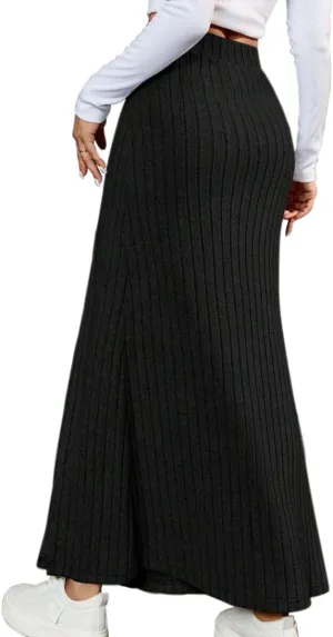 SKAYS Button Front Skirts for Women Long, Ribbed Skirt with Slit, Slit Buttoned Knit Hip Hugging Skirt