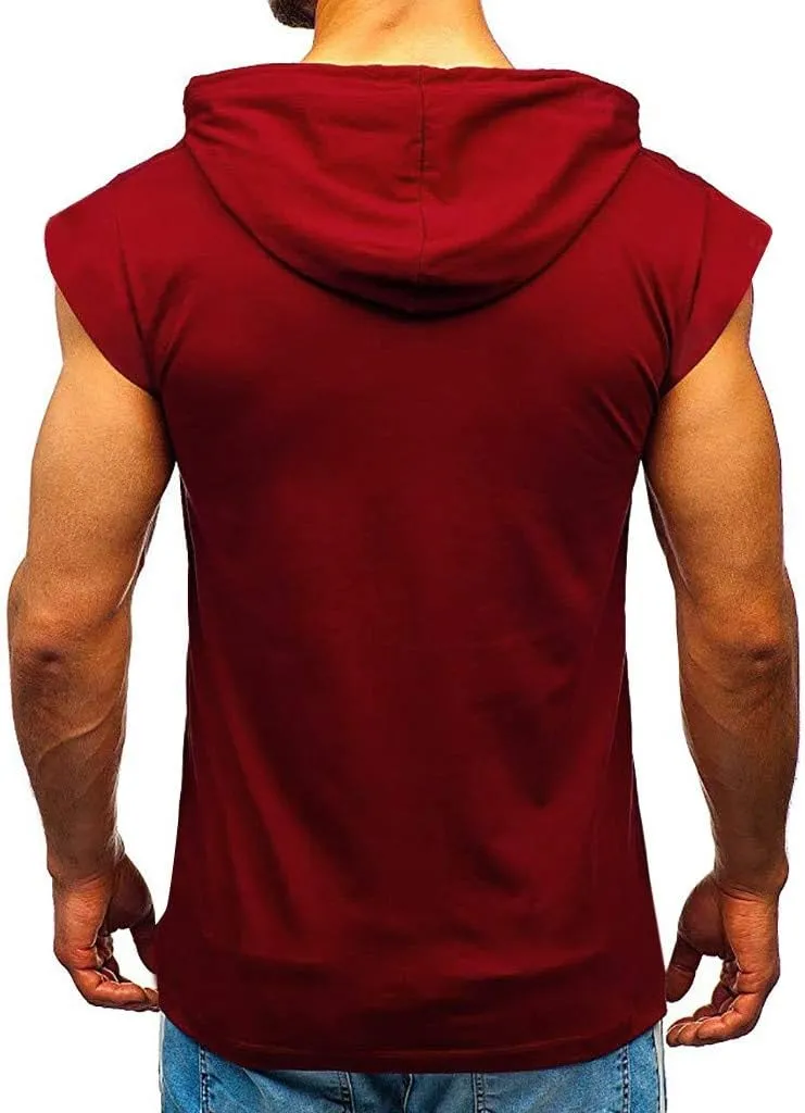 Sleeveless Hoodies for Men Slim Fit Hoodie Tank Tops Gym Fitness Muscle T Shirts Workout Bodybuilding Cap Sleeve Tees