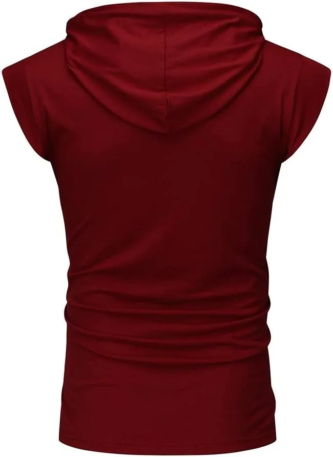 Sleeveless Hoodies for Men Slim Fit Hoodie Tank Tops Gym Fitness Muscle T Shirts Workout Bodybuilding Cap Sleeve Tees