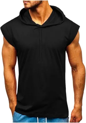 Sleeveless Hoodies for Men Slim Fit Hoodie Tank Tops Gym Fitness Muscle T Shirts Workout Bodybuilding Cap Sleeve Tees