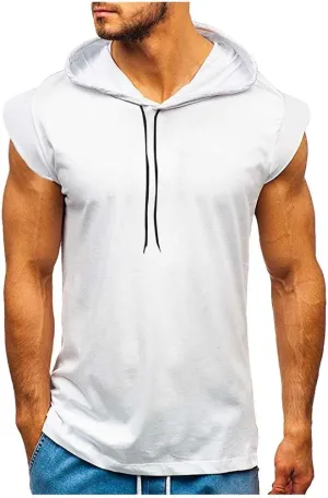 Sleeveless Hoodies for Men Slim Fit Hoodie Tank Tops Gym Fitness Muscle T Shirts Workout Bodybuilding Cap Sleeve Tees