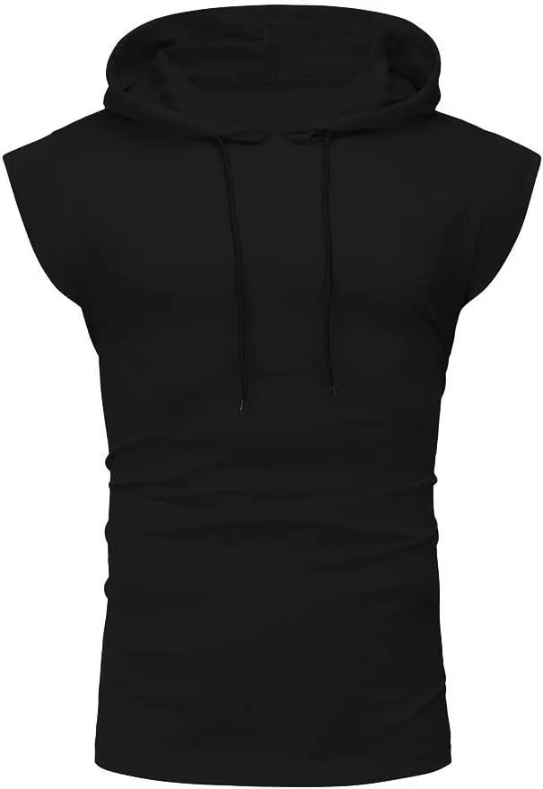 Sleeveless Hoodies for Men Slim Fit Hoodie Tank Tops Gym Fitness Muscle T Shirts Workout Bodybuilding Cap Sleeve Tees