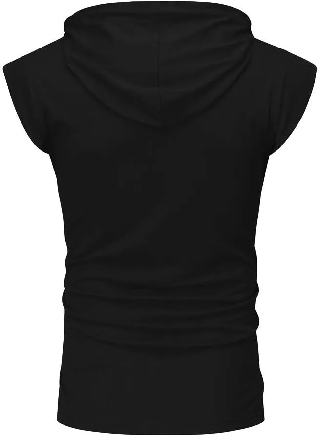 Sleeveless Hoodies for Men Slim Fit Hoodie Tank Tops Gym Fitness Muscle T Shirts Workout Bodybuilding Cap Sleeve Tees