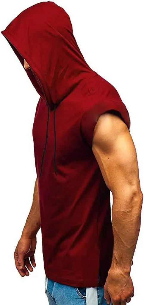 Sleeveless Hoodies for Men Slim Fit Hoodie Tank Tops Gym Fitness Muscle T Shirts Workout Bodybuilding Cap Sleeve Tees